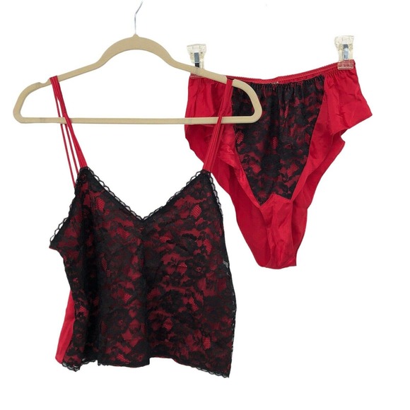 Victoria's Secret Vintage Gold Label Sexy Red Black Lace Cami Top Shorts Set S